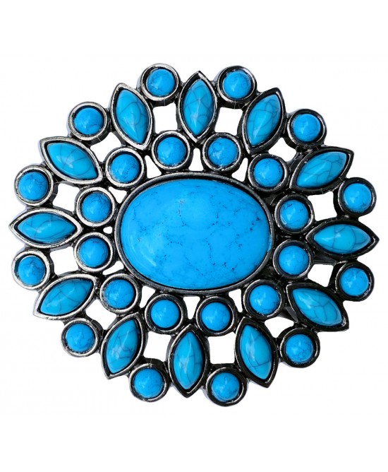 Belt Buckle -  Turquoise Flower