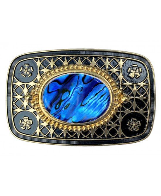 Belt Buckle - Blue Shell Gold