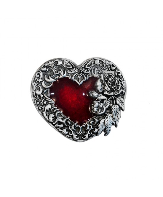 Belt Buckle - Red Heart Scroll