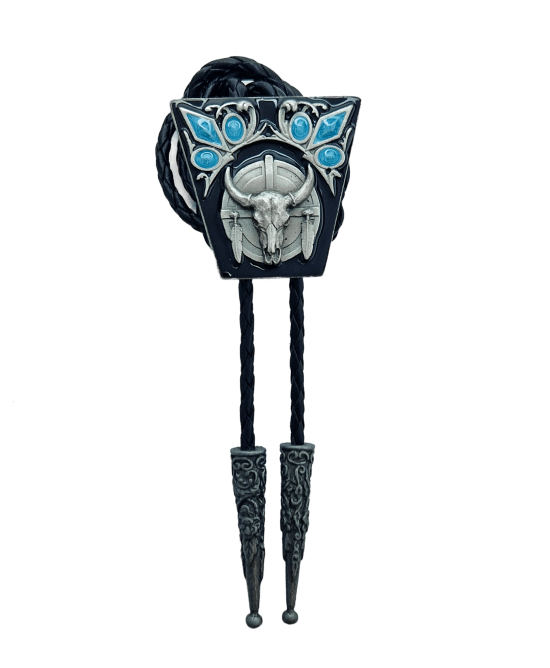 Bolo Tie - Steer Skull Blue Black