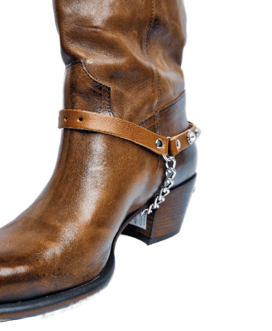 Boot Straps - Crystal Crackled Brown with Chains