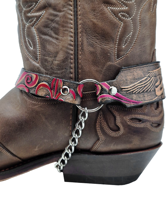 Boot Straps - Flying Eagle Red Scroll Leather