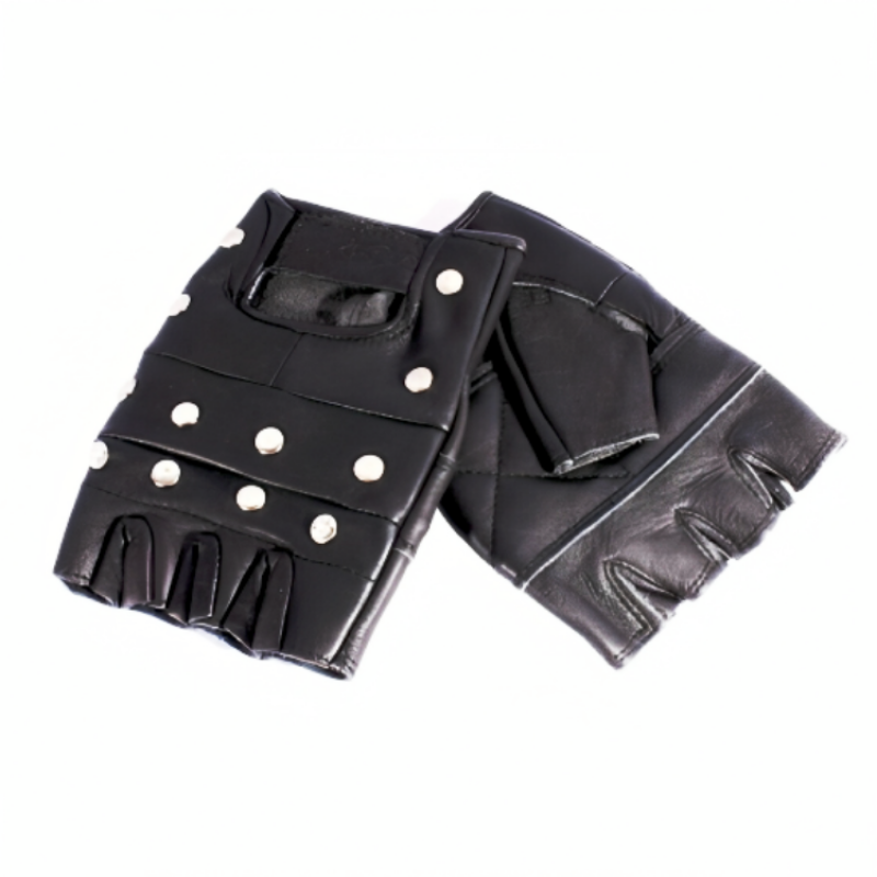 Studded Leather Fingerless Gloves