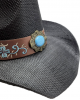 Straw Western Hat Black with Blue Stone