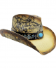 Straw Western Hat Marble w/ Turquoise Stone