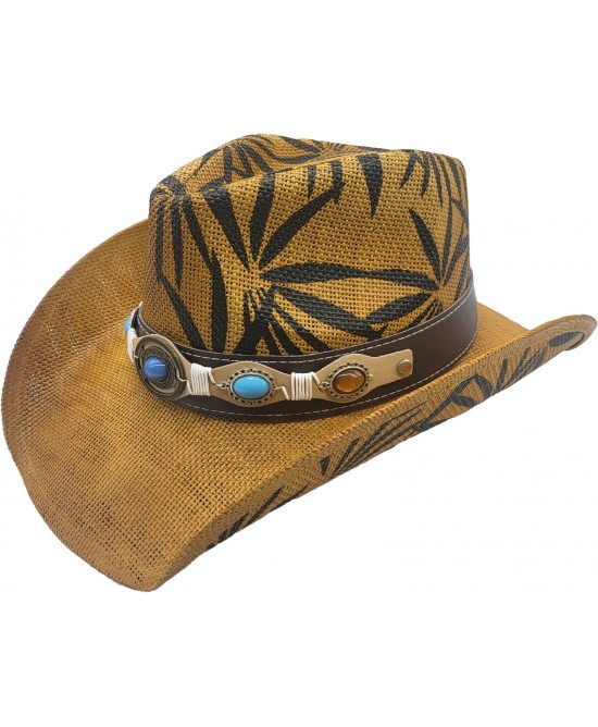 Straw Western Hat Turquoise Amber Stones
