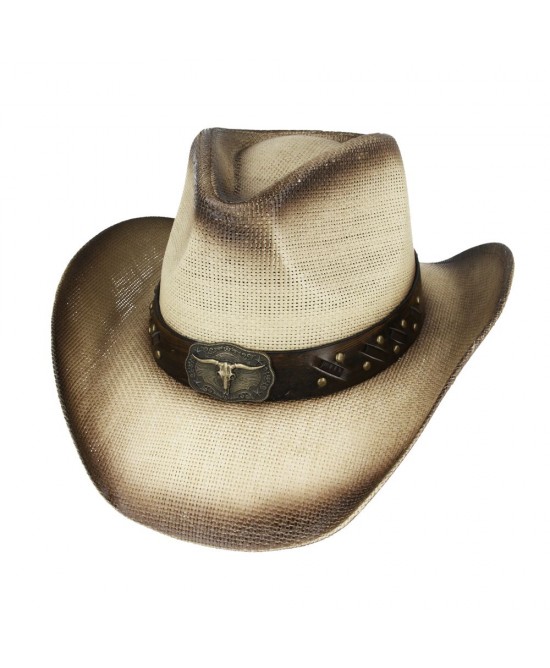 Straw Western Hat Natural with Steer Hat Band