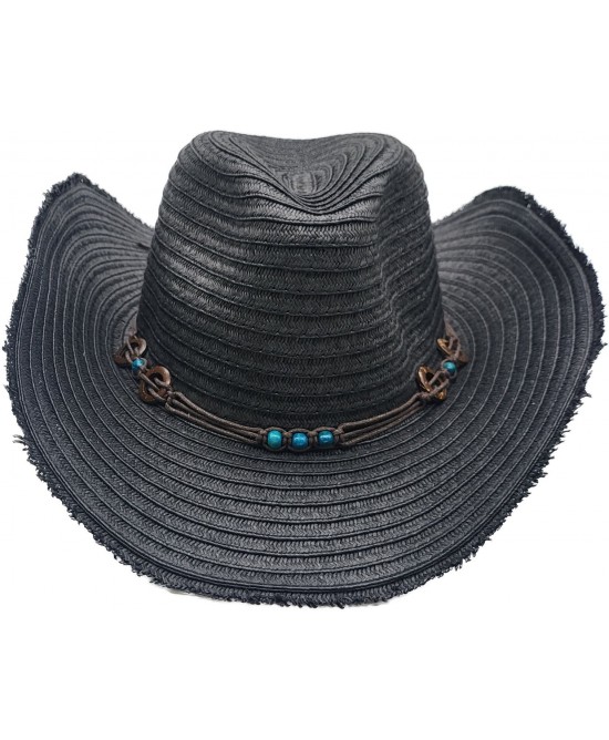 Straw Western Hat with Turquoise Beads - Black