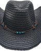 Straw Western Hat with Turquoise Beads - Black