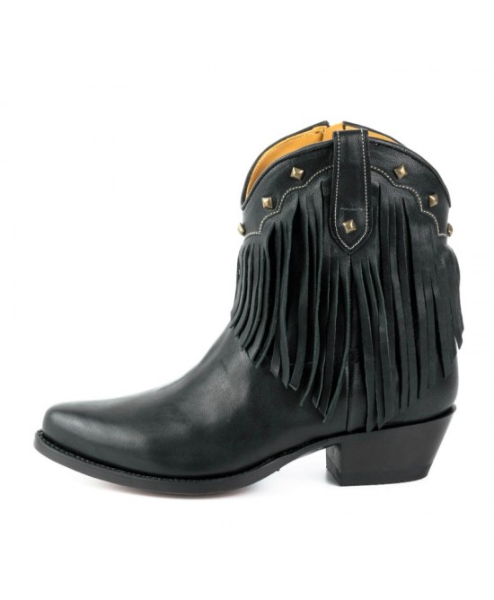 Mayura 2374 Negro Fringes Ladies Cowboy Ankle Boots