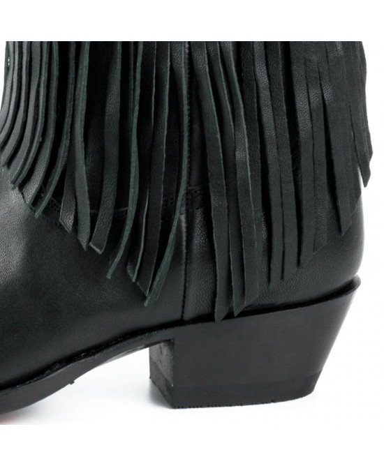 Mayura 2374 Negro Fringes Ladies Cowboy Ankle Boots