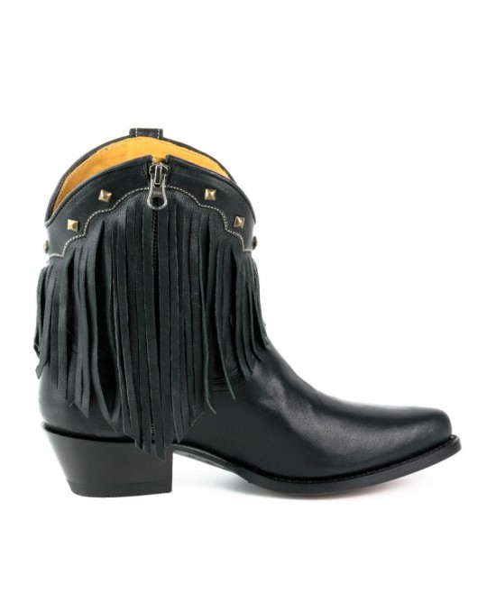 Mayura 2374 Negro Fringes Ladies Cowboy Ankle Boots